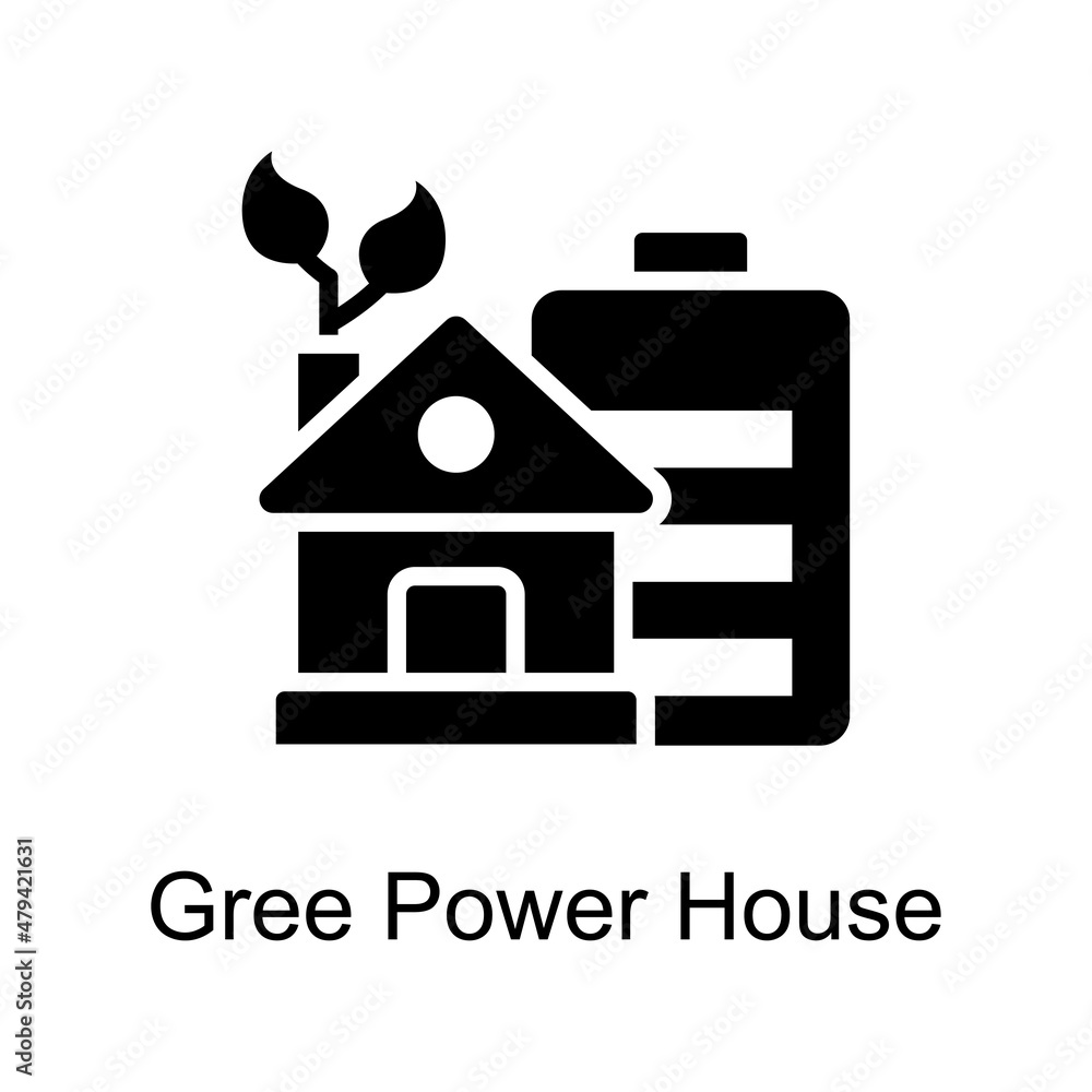 Poster green power house vector solid icon for web isolated on white background eps 10 file