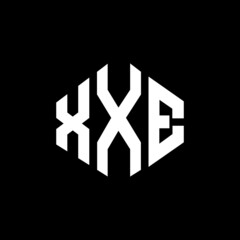 XXE letter logo design with polygon shape. XXE polygon and cube shape logo design. XXE hexagon vector logo template white and black colors. XXE monogram, business and real estate logo.