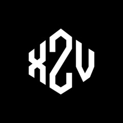 XZV letter logo design with polygon shape. XZV polygon and cube shape logo design. XZV hexagon vector logo template white and black colors. XZV monogram, business and real estate logo.