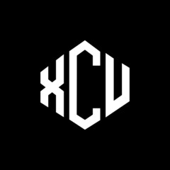 XCU letter logo design with polygon shape. XCU polygon and cube shape logo design. XCU hexagon vector logo template white and black colors. XCU monogram, business and real estate logo.