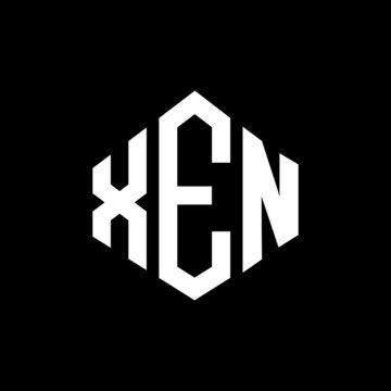 XEN letter logo design with polygon shape. XEN polygon and cube shape logo design. XEN hexagon vector logo template white and black colors. XEN monogram, business and real estate logo.