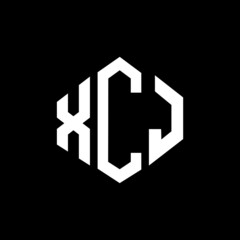 XCJ letter logo design with polygon shape. XCJ polygon and cube shape logo design. XCJ hexagon vector logo template white and black colors. XCJ monogram, business and real estate logo.