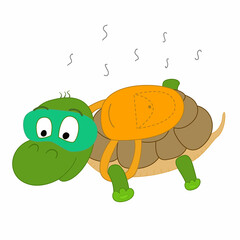 Turtle character vector cartoon illustration. Turtle jumping with a parachute free fall in the air. Freedom of flight illustration
