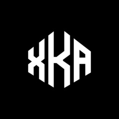 XKA letter logo design with polygon shape. XKA polygon and cube shape logo design. XKA hexagon vector logo template white and black colors. XKA monogram, business and real estate logo.
