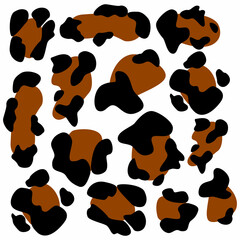 Leopard spots simple flat hand-drawn illustration. Set of leopard spots for design. Vector imitation of leopard skin