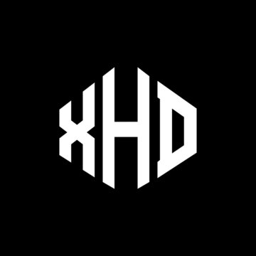 XHD letter logo design with polygon shape. XHD polygon and cube shape logo design. XHD hexagon vector logo template white and black colors. XHD monogram, business and real estate logo.