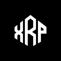 XRP letter logo design with polygon shape. XRP polygon and cube shape logo design. XRP hexagon vector logo template white and black colors. XRP monogram, business and real estate logo.