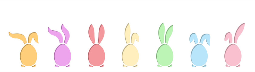 Paper Easter eggs with bunny's ears. Banner with colorful Easter silhouette.