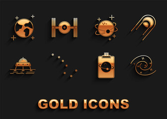 Set Great Bear constellation, Satellite, Black hole, Planet, Mars rover, Earth globe and Cosmic ship icon. Vector