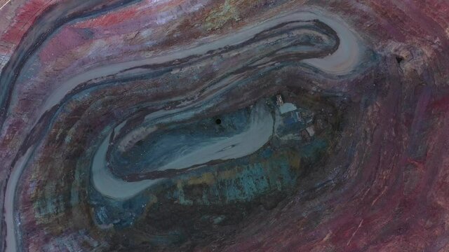 Cobar town copper ore open pit mine in Australian outback &ndash; aerial 4k.
