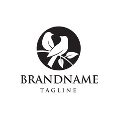 black birds on branch icon isolated on white background