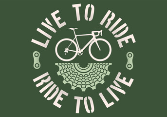 White route bike over a half back  bicycle cassette with Live to ride, ride to live sentence over dark green background vector illustration