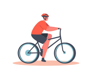Naklejka premium Boy Cyclist Character Riding Bike Isolated on White Background. Bicycle Active Sport Life and Healthy Lifestyle Activity