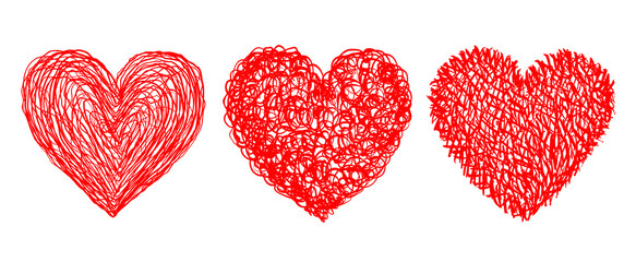 Vector set icons of heart in hand drawing style. for Valentines day.