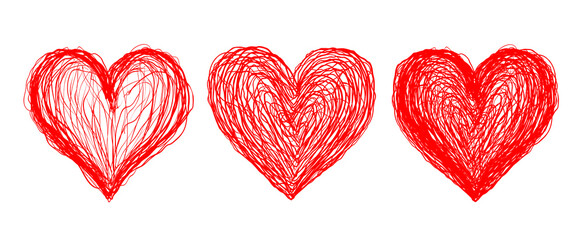 Vector illustration of red hearts in grunge style for Valentines day.
