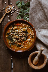 Vegan food. Chickpeas with chard. Potaje is a typical Spanish food
