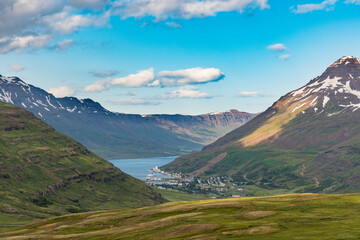 View over Seydisfjordur fjord in east Iceland