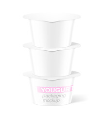 Set of yogurt container packaging mockup. Vector illustration on different backgrounds. Easy to use for presentation your product, idea, design. Front and side view. EPS10.	