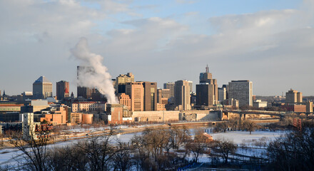 city skyline in winter 