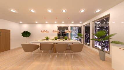 夜景が見えるリビングルーム