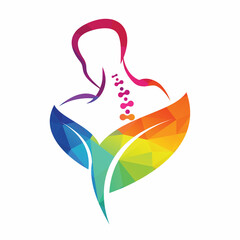 Organic Chiropractic Logo Design Vector illustration. Human backbone Pain Logo. Spine care logo.