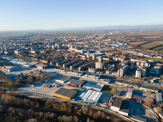Obraz premium Aerial view of Maritsa river and panorama to City of Plovdiv, Bulgaria