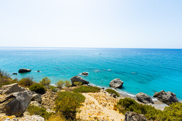 Beautiful greek seascape at sunny day. Place of south Crete