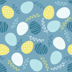 Easter pattern with eggs and flowers in pastel colors. Seamless Rapport for your design. Design for title for the site ,banner, poster, card, paper print, postcard, background