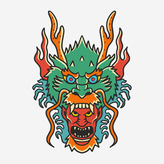 dragon and devil head hand drawn illustration