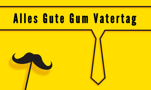 Happy Father's Day in German Language .  Male Tie and Mustache Minimal Design .Alles gute zum Vatertag. 