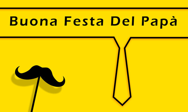 Happy Father's Day in Italian Language.  Male Tie and Mustache Minimal Design . Feliz Festa del Papa! 