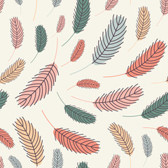 seamless pattern of Bird feathers. Easter pattern with chicken feathers. Design for textiles, packaging, wrappers, greeting cards, paper, printing.