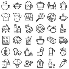 Food Flat Icon Set Isolated On White Background