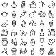 Food Flat Icon Set Isolated On White Background