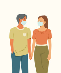 Love Couple Wear a Mask to Protect Health.