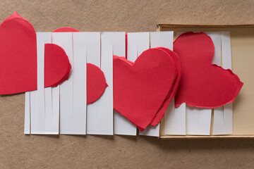paper hearts with cut paper element and wooden box