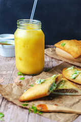 Passion fruit juice and empanada typical food of Venezuela