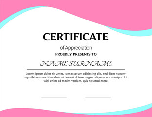 Certificate of appreciation template, gold and blue color. Clean modern certificate with gold badge. Horizontal certificate border template with luxury and modern line pattern. Diploma vector template