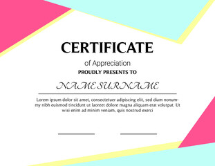 Certificate of appreciation template, gold and blue color. Clean modern certificate with gold badge. Horizontal certificate border template with luxury and modern line pattern. Diploma vector template