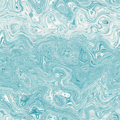 Aegean teal mottled swirl marble nautical texture background. Summer coastal living style home decor. Liquid fluid blue water flow effect dyed textile seamless pattern.