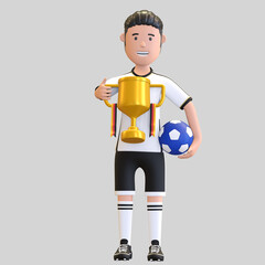 germany football player man holding trophy champion 3d render illustration