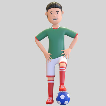 mexico football player man standing with ball under his foot 3d render illustration