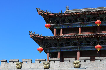 Obraz premium The ancient city tower is in a tourist area, North China