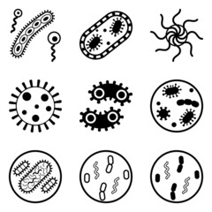 Bacteria Flat Icon Set Isolated On White Background