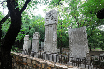 Chinese traditional stone tablet architectural landscape in a tourist area, Beijing