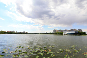 Fototapeta premium Waterfront City architectural scenery, North China