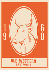 illustration vector graphic of old west cow design perfect for print,poster,etc