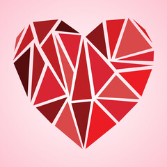 Hearts, Symbols of Love and Valentine's Day. Pastel broken heart in red color on white background. Vector illustration.