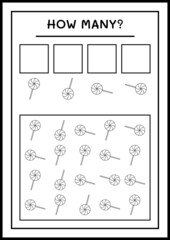 How many christmas lollipop, game for children. Vector illustration, printable worksheet