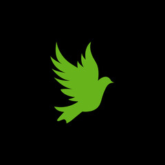 Illustration of green bird icon on a black background.